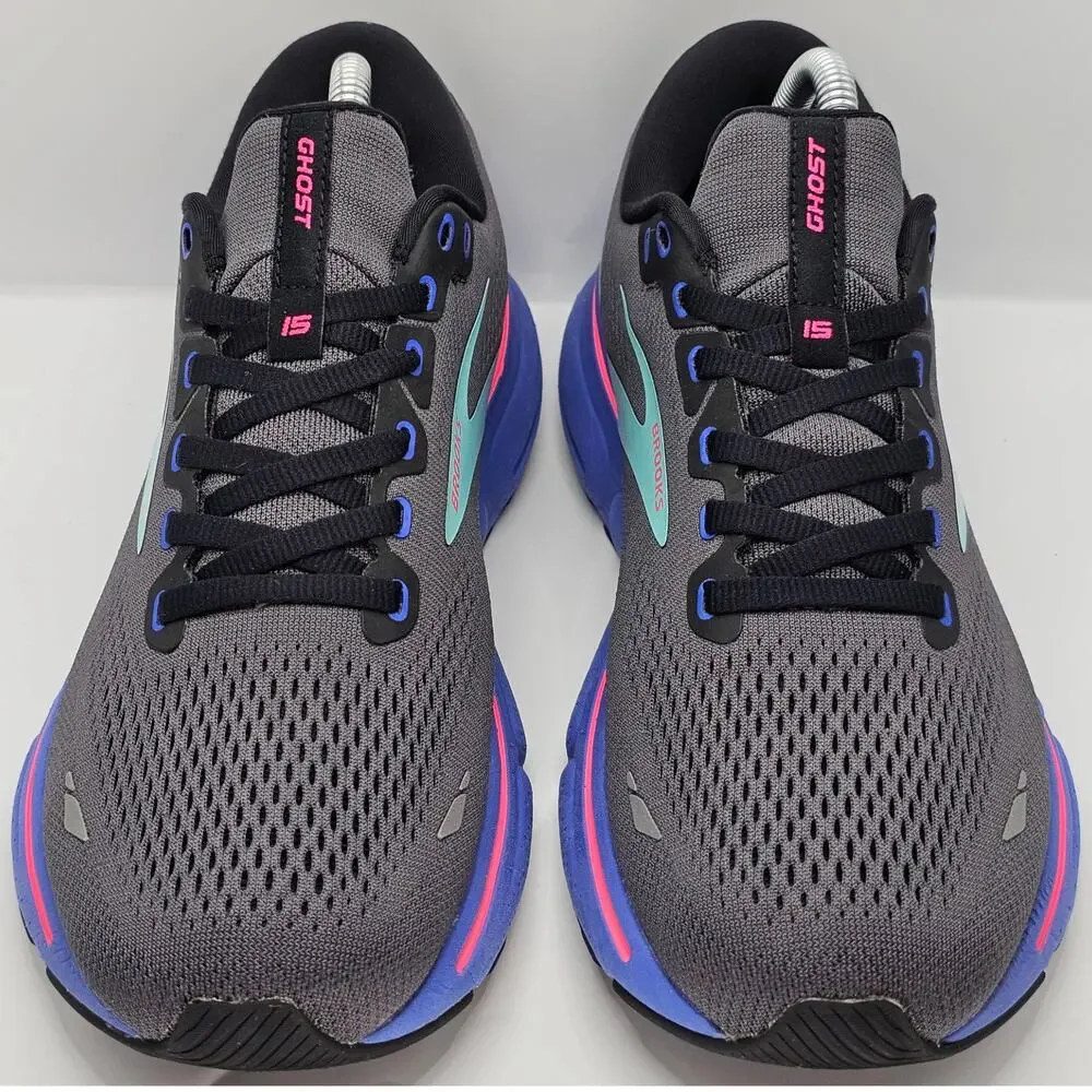 Brooks Ghost 15 Black Blue Aruba Womens 10 Medium B UK 8 Running Shoes Blue Pink